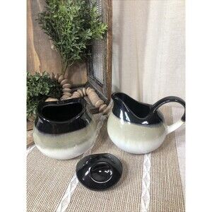 Sango Nova Black 4932 SUGAR BOWL WITH LID AND CREAMER